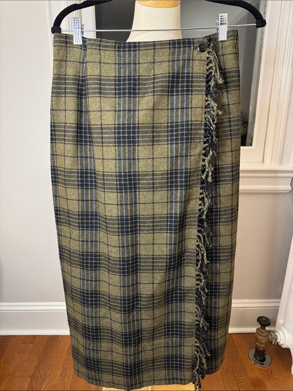 Liz Claiborne wool Plaid Wrap Maxi Skirt with fringe!
